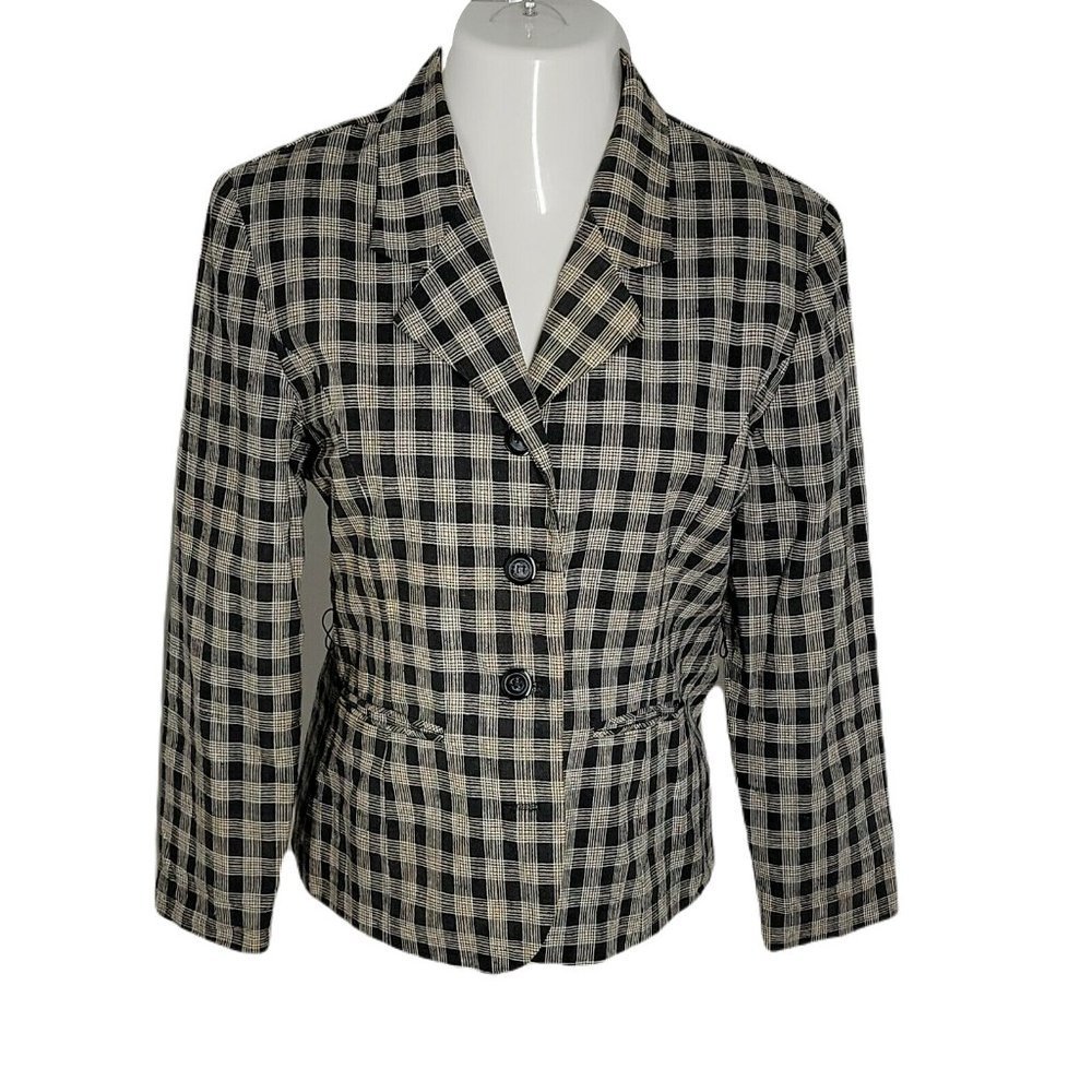 Gantos Vintage Classy 3 Button Blazer ~ Sz 10 ~ Long Sleeves ~ Black Plaid